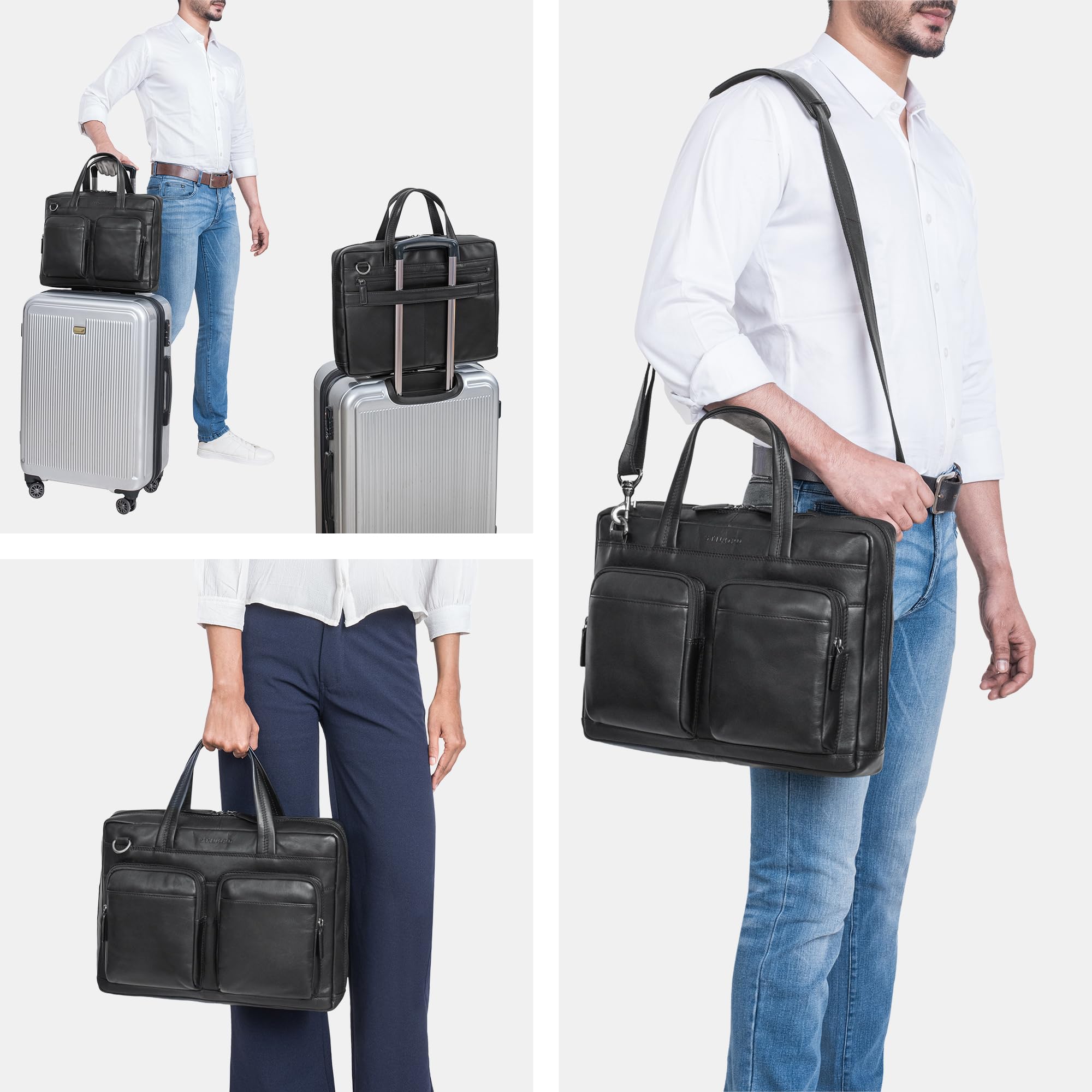 STILORD Erwin Große Laptoptasche Leder Aktentasche 15.6-16 Zoll Notebooktasche Businesstasche Bürotasche Arbeitstasche Echtleder mit Laptopfach Herren Damen Farbe:schwarz