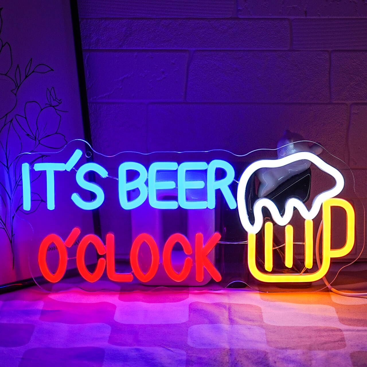 LMSIGNLY It's Beer O'Clock Neon Sign for Wall Decor Beer Neon light Dimmable USB Beer LED Sign Neon Beer Signs for Man Cave Garage Patio Home BAR Pub Nightclub Restaurant Decor
