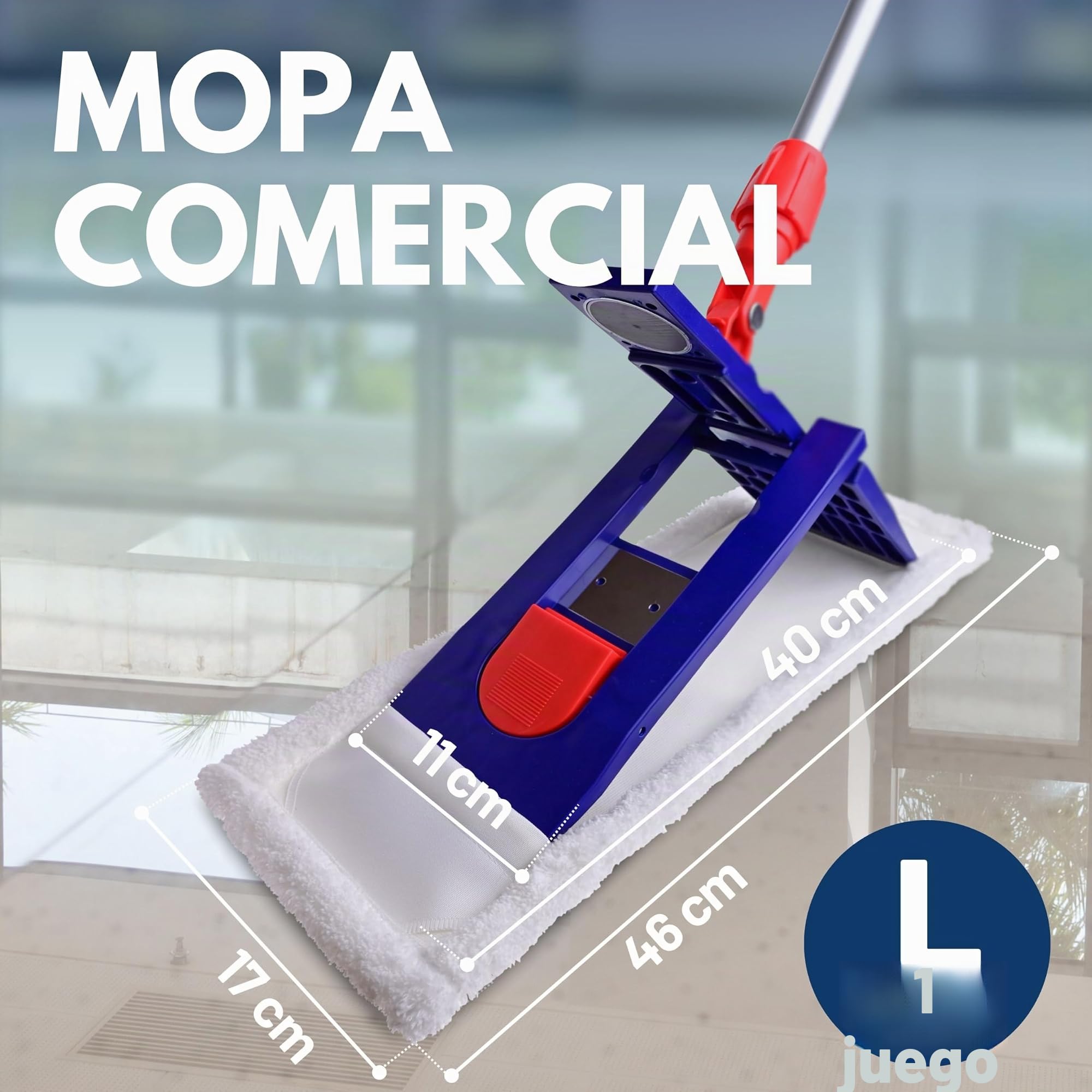 SONTY Mopa Profesional 40 cm – Mopa con Soporte magnético, bayeta Microfibra 40 cm & Mango telescópico de Aluminio | para Limpieza Profesional, hostelería, hogar y Suelos Duros