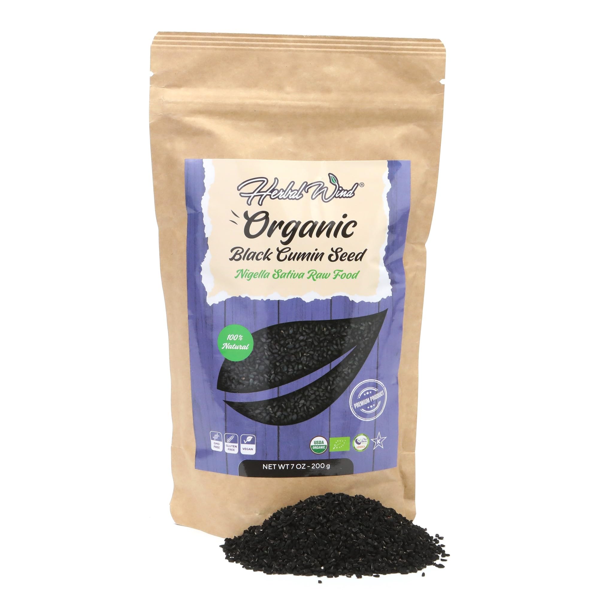 Herbal Wind Black Cumin Seed - Organic Nigella Seeds, 7 Oz (200 Gr) Premium Grade%100 Natural, Freshly Packed Nigella Sativa Raw Food & Organic Seeds | Vegan, Non-GMO, Gluten FreeUSDA Organic