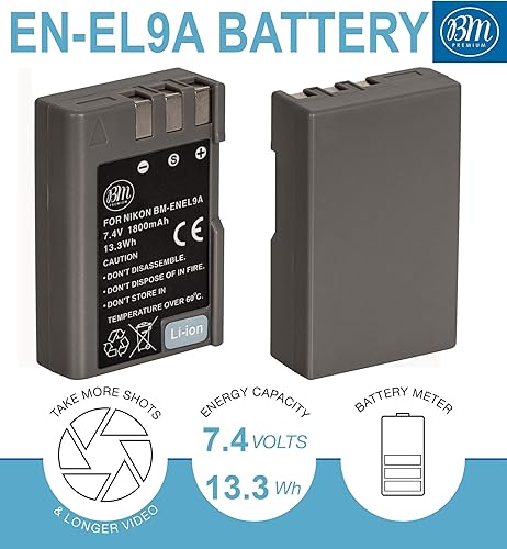 Miniatura 2 de BM Premium - Paquete de 2 baterías EN-EL9, EN-EL9A y cargador de batería para cámaras réflex digitales Nikon D5000, D3000, D60, D40x y D40