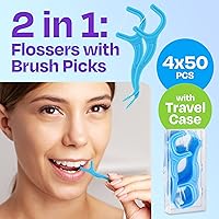 Vista 7 de Palillos de hilo dental para adultos con púas de cepillo, sabor a menta, 200 unidades, 4 estuches de viaje, hilo dental para adultos que se deslizan