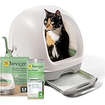 Purina Tidy Cats Breeze Covered Cat Litter Box System Kit with Pellet Cat Litter, Hooded Litter Box, and Litter Box Pads