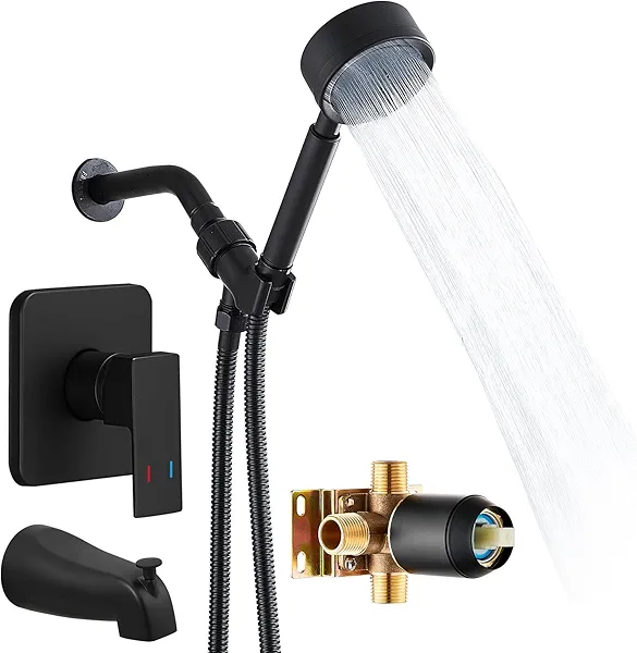 Black Tub Shower Faucet Set Complete with handheld Shower Head and Tub Spout Included Shower Valve Tub Shower Trim Kit Matte