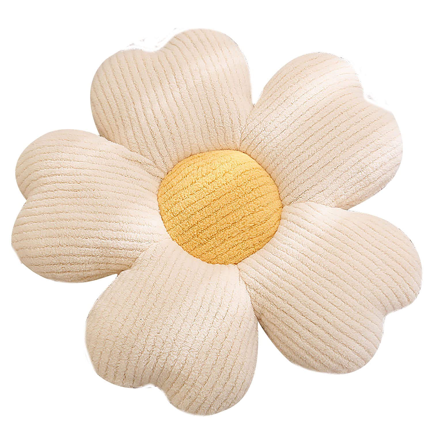 HANDKEI Flower Shaped Cute Pillow, Flower Shaped Pillow, Cushion, Lovely Room Decoration and Plush Pillow for Bedroom Sofa Chair (White and Yellow, 45