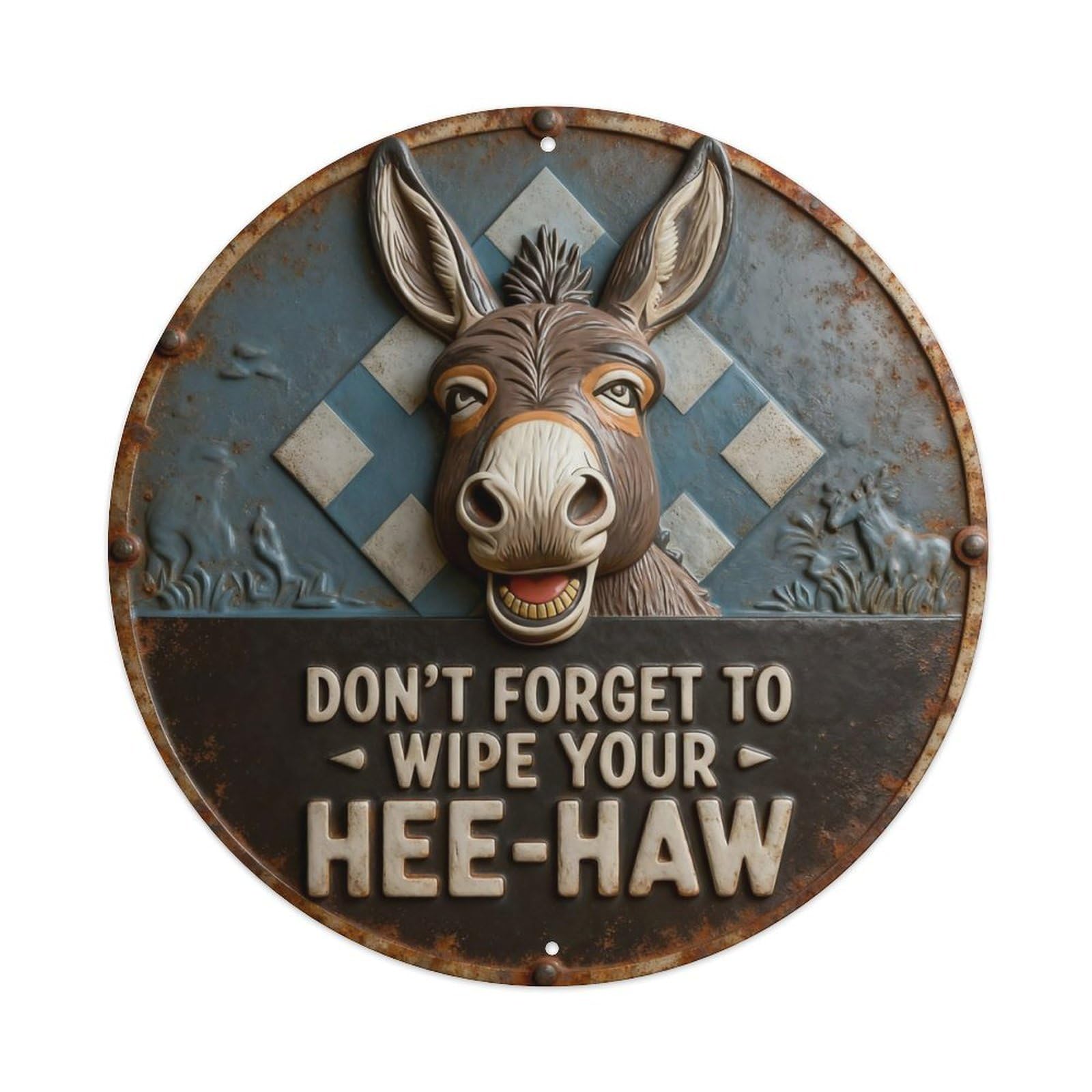 Zlatcbu Vintage Donkey Wipe Your Hee-Haw Humor Sign Metal Tin Sign Retro Wall Art Poster, Decor For Home Living Room Bar Cafe Garage, 8X8 Inch