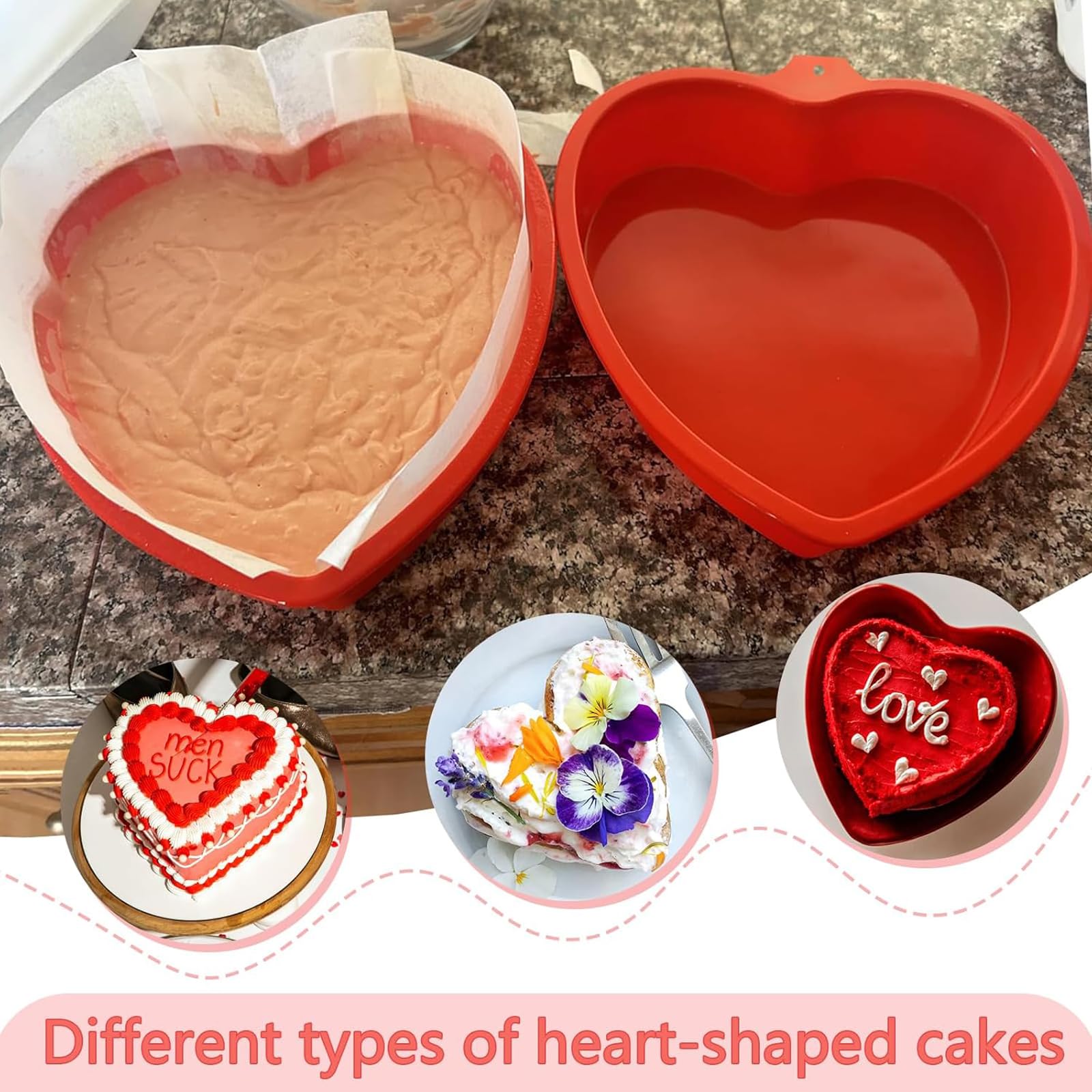 2PCS Heart Cake Tin, Heart Baking Tin, Heart Shaped Cake Tin, Silicone Love Heart Baking Tin - Image 4