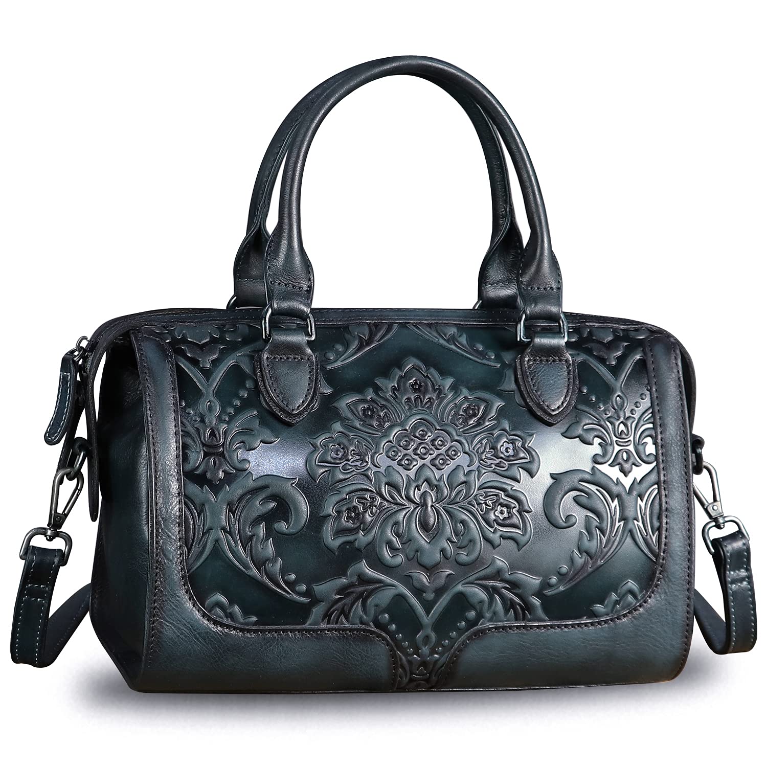Genuine Leather Top Handle Handbag for Women Handmade Vintage Satchel Retro Cowhide Crossbody Handbags Purse Hobo Bag (Darkgrey)