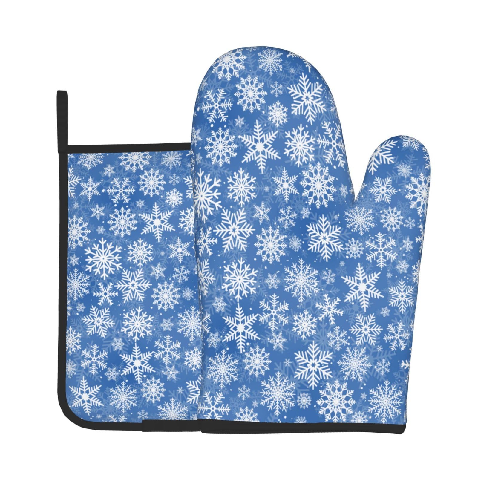 Snowflake Oven Mitt and Pot Holder Set Winter Heat Resistant Kitchen Decor