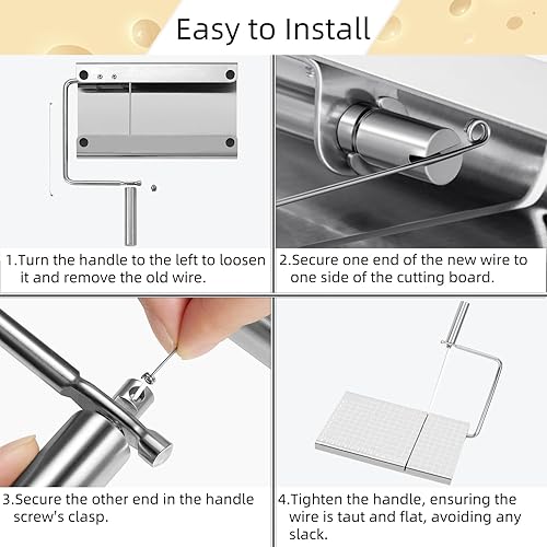 Miniatura 7 de Cortador de queso con tabla para queso de bloque  Tabla de cortar queso ajustable resistente con 11 cables de repuesto, diseño ergonómico, cortador