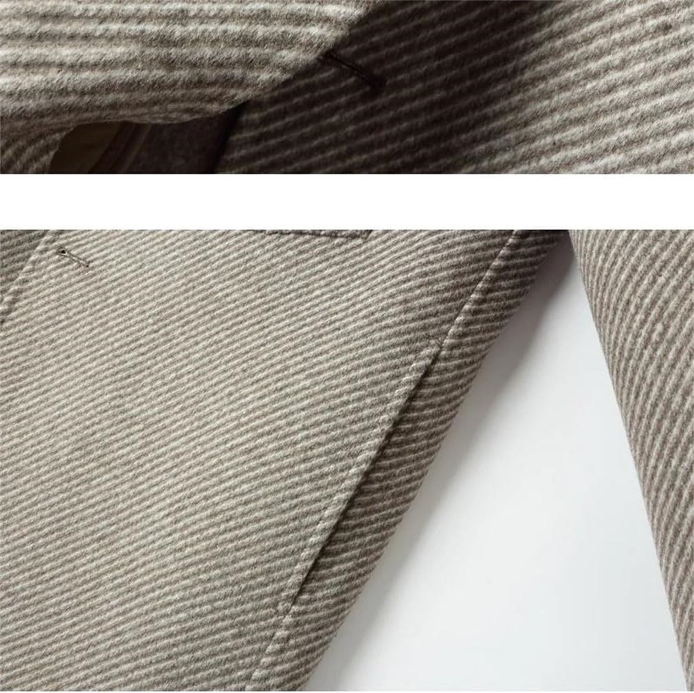 Men's Stripes Wool Pea Overcoat Lapel Double Sided Long Sleeve Vintage Jacket Coat