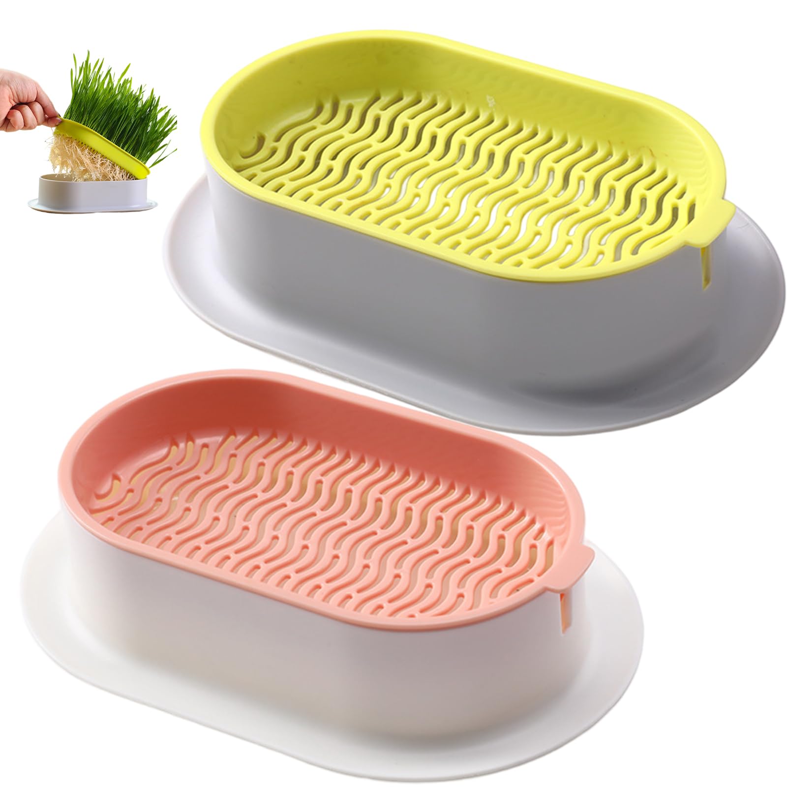 Bemonew Cat Grass Growing Kit Cat Grass Planter, 2-Pack Hydroponic Growing Kit with Drainage, Easy-Grow Indoor Pot for Cats and Small Pets (No Seeds)