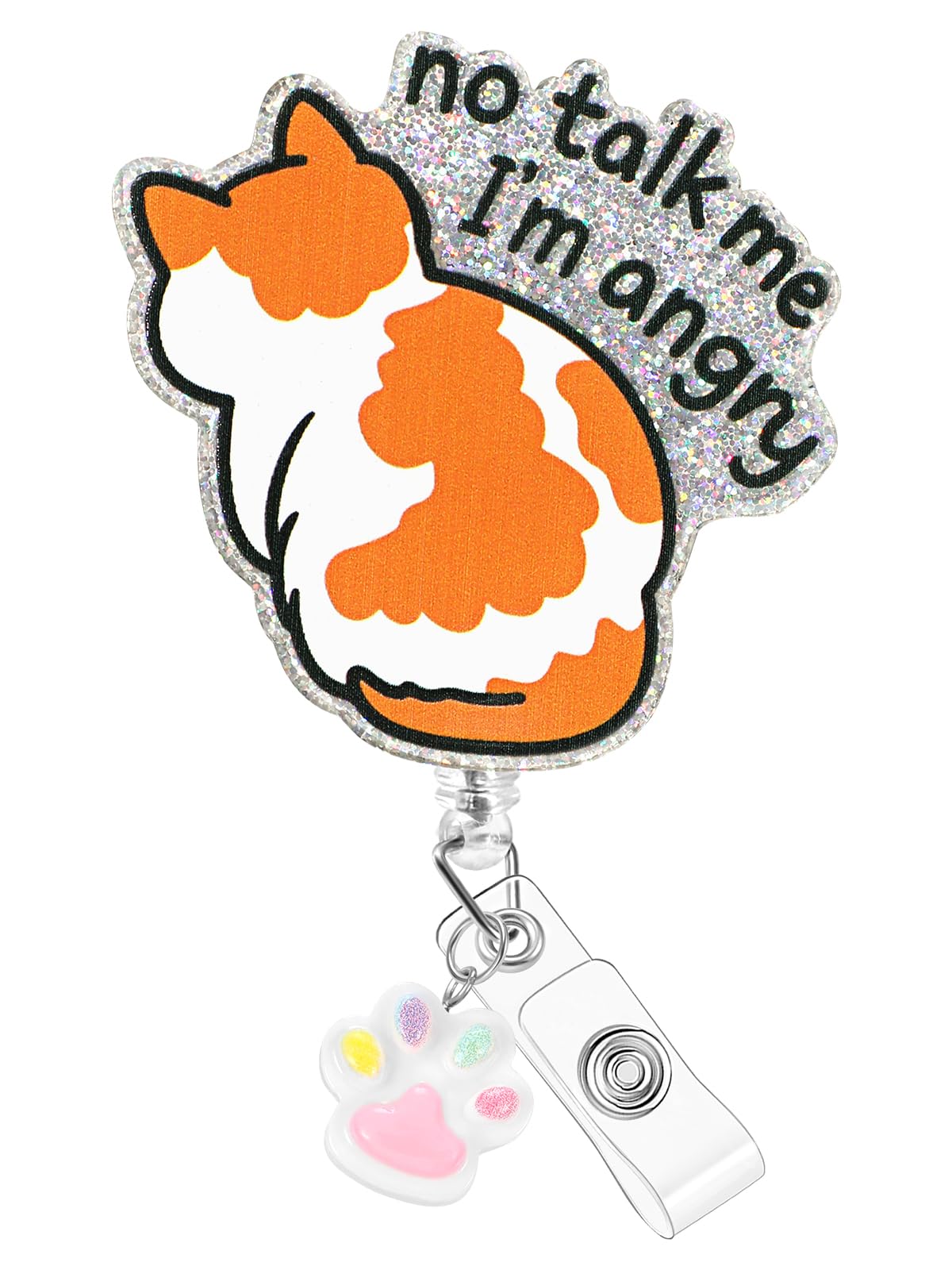 Plifal Badge Reel Holder Clip - Funny Cat No Talk Me I’m Angry Retractable ID Name Card Badge Reel with Charm Alligator Clip, Office Nurse Nursing Medical Worker Student Accessories Gifts — image 1