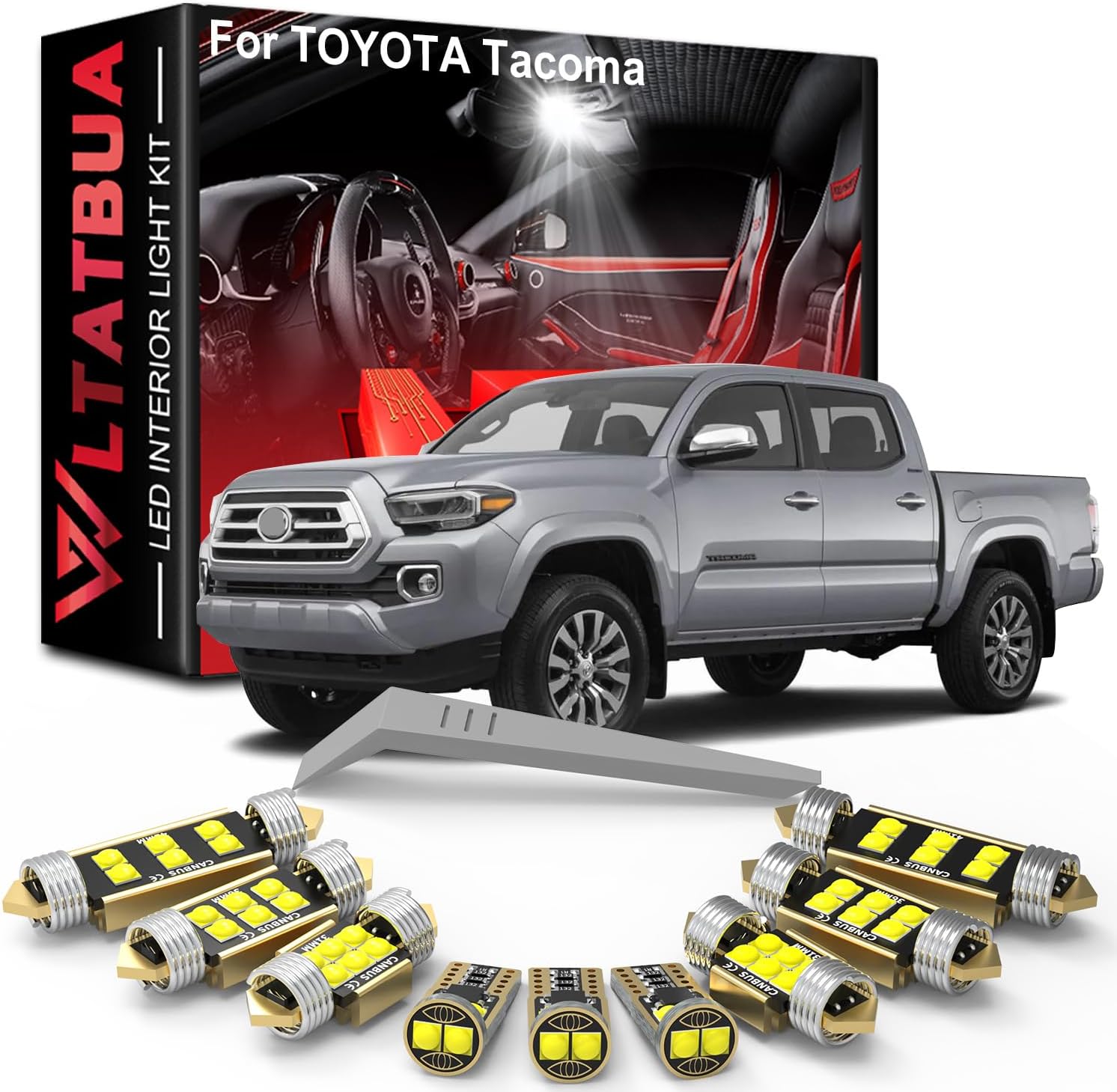 LED Interior Light Kit Package Replacement for Toyota Tacoma 2016 2017 2018 2019 2020 2021 2022 2023, Super Bright 6000K White Map Dome Vanity Mirror License Plate Bulbs + Install Tool