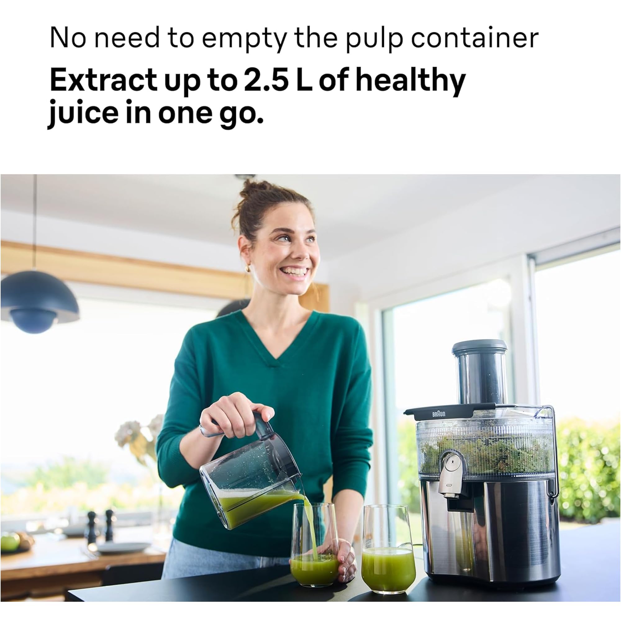 Braun MultiJuice 7 exprimidor frío con tecnología ColdXtract, jugo fresco en 15 segundos, manguera de alimentación de 75 mm, contenedor de pulpa de 2 l, sistema de goteo One Touch
