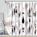 Rideau de douche floral boho noir pour salle de bain, fleurs bohémiennes du milieu du siècle, rideau de douche botanique en tissu, accessoires de salle de bain avec 12 crochets 72x72 po