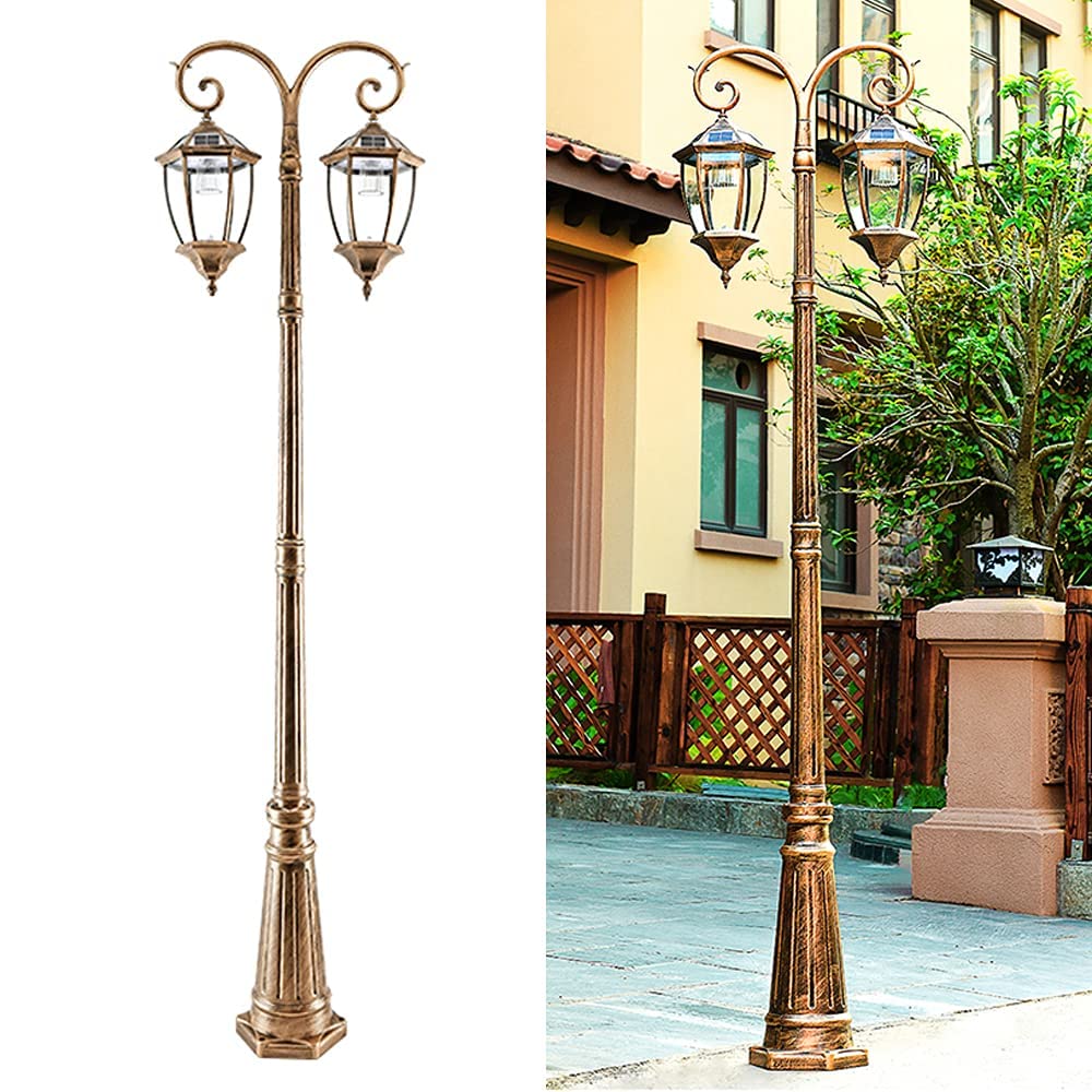 2-Head Solar Path Pillar Lamp Outdoor Lamp Post Light Garden Exterior Pillar Post Light E26 E27 Bollard Path