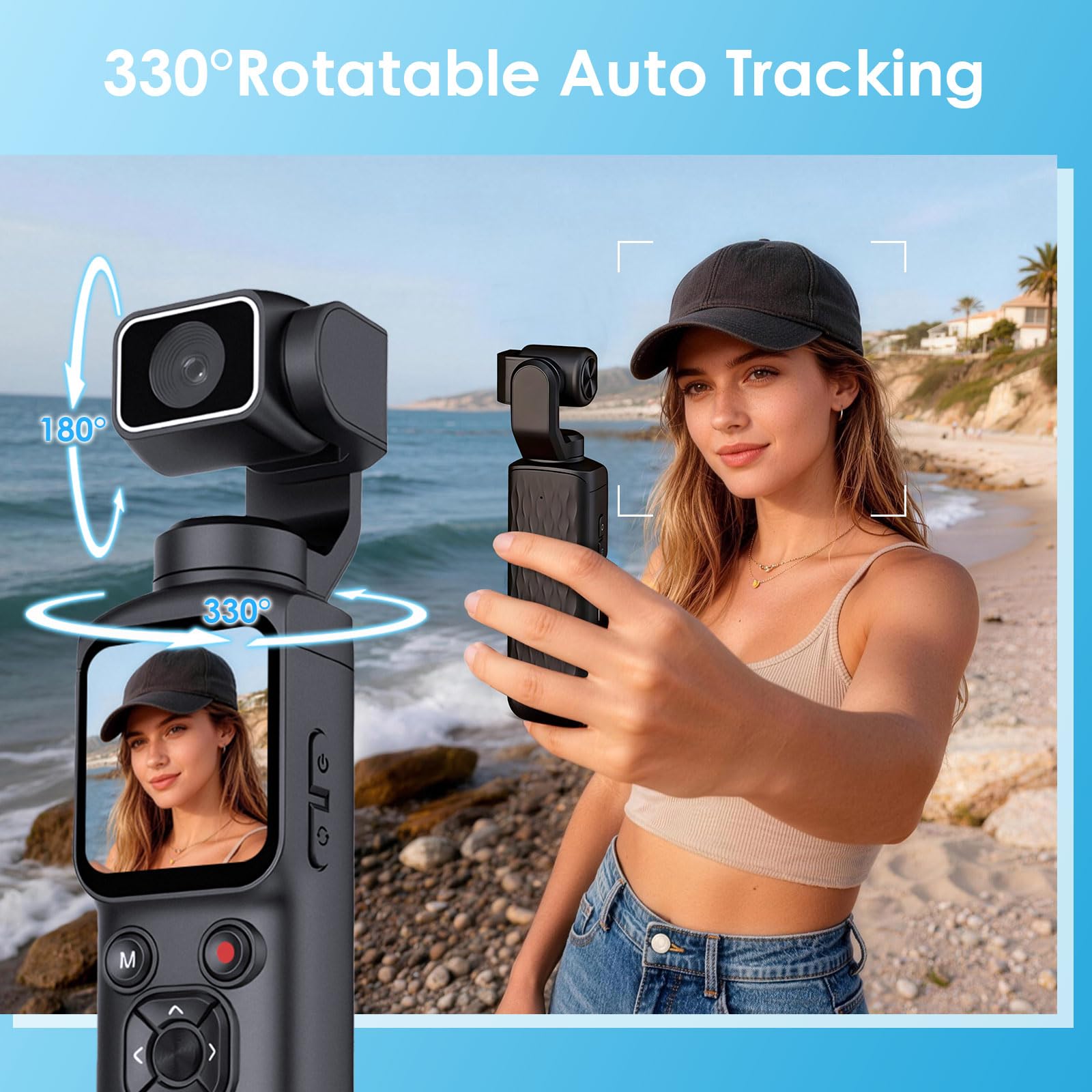 LAMA Vlog Kamera Videokamera 4K 64MP Mini Tragbare Actionkamera mit 320° Gedrehtes Objektiv 64GB Karte, 1,7'' HD-Touchscreen Action cam Körperkamera mit Autofokus & EIS für Vlogging Sport Outdoor
