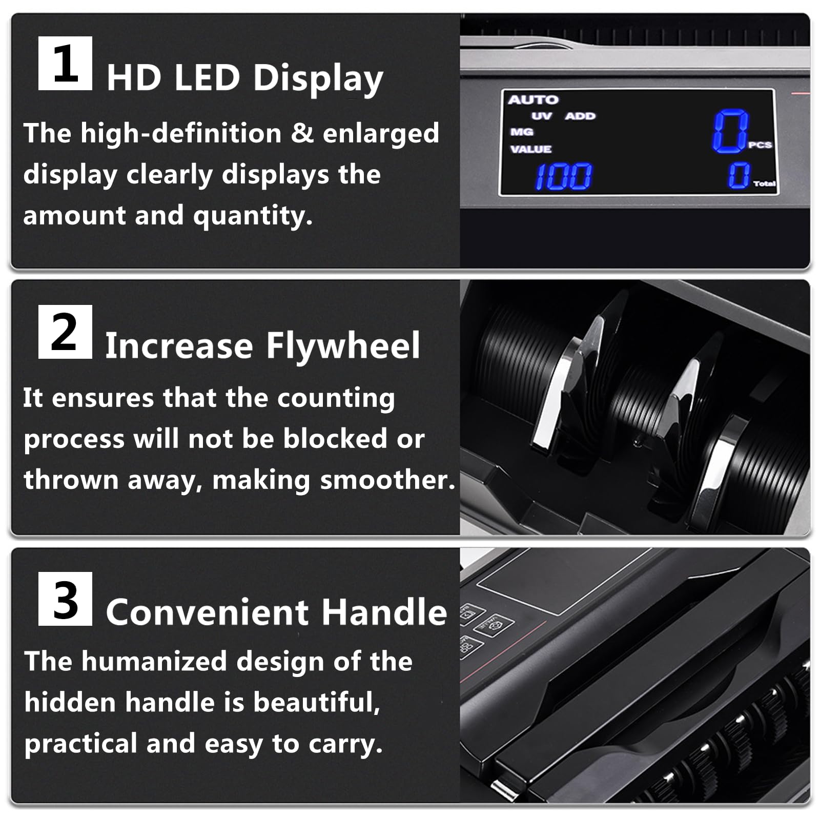 Detector LED de billetes falsos para USD/EUR/JPY/HKD, doble detección UV/Mg, máquina contadora de efectivo para empresas comerciales multinacionales
