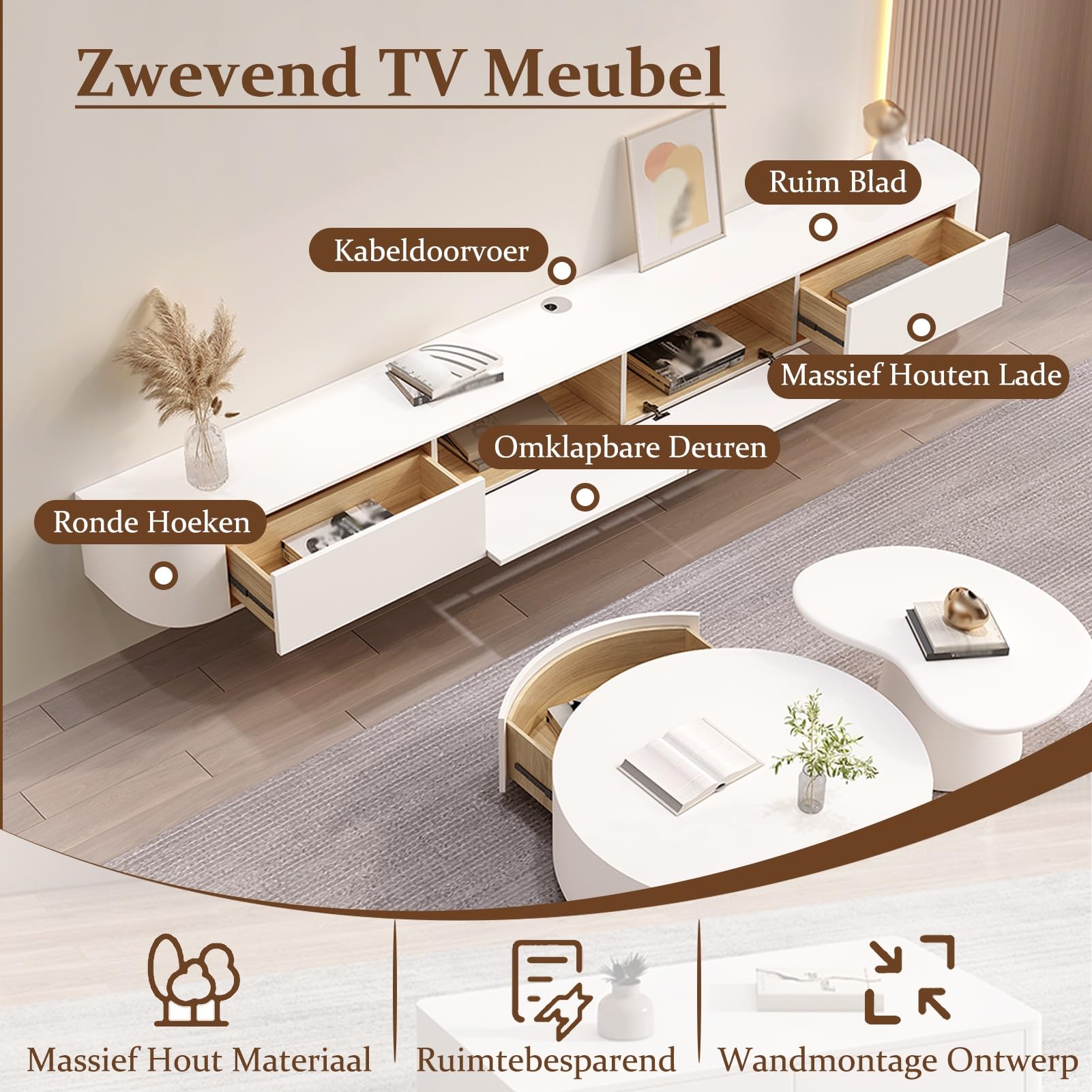 Soporte flotante de pared para TV con almacenamiento, armario bajo de 300 cm para televisores de 75 a 100 pulgadas, elegante diseño negro para sala de estar, centro de entretenimiento que ahorra