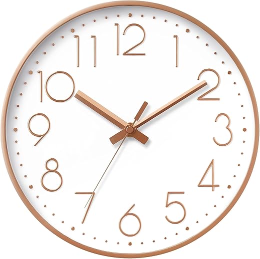 DAXSMY Wall Clock - 8 Inch Silent Non-Ticking Modern 3D Wall Clocks Battery Operated - Decorative Clock for Kitchen, Home Office, Bathroom, Bedroom(Rose Gold)
