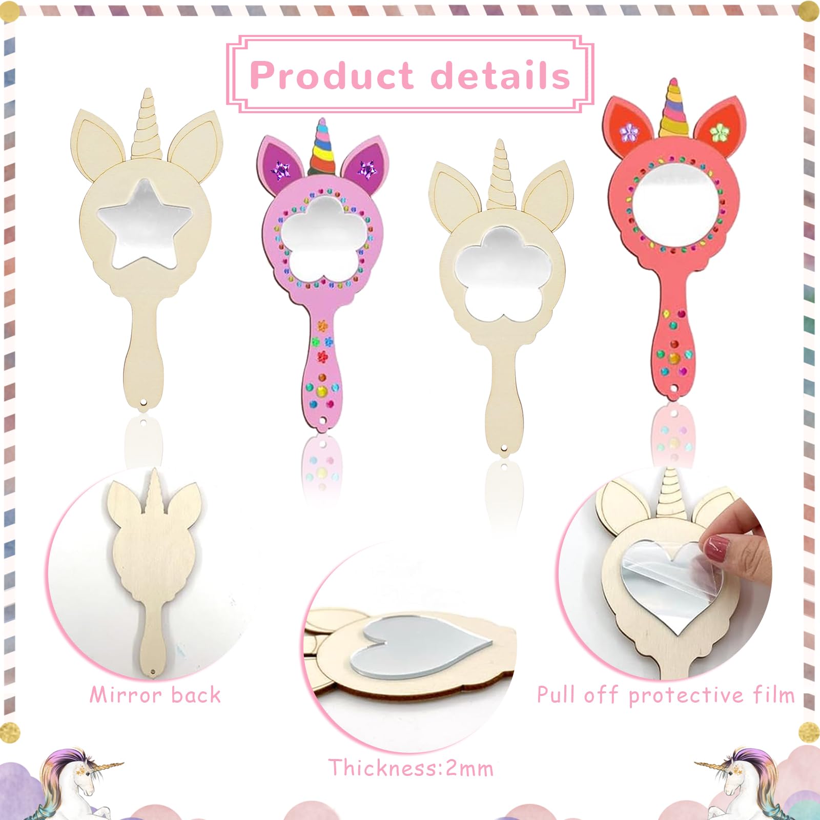 Zocipro Kit De 12 Miroirs Licorne En Bois à Peindre – DIY Anniversaire Enfant, Cadeau Créatif Pour Filles