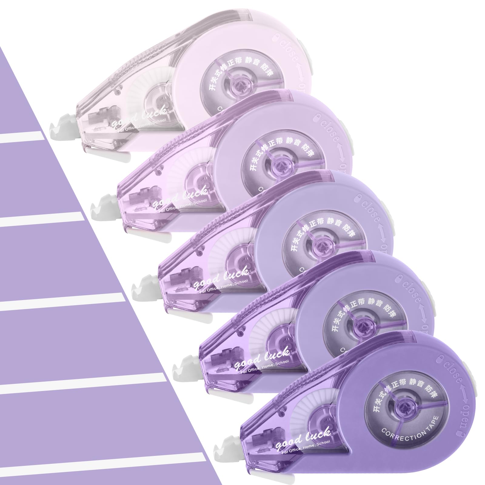 Temiary 5Pcs White Correction Tapes, Easy to Use Applicator for Instant Corrections, White Smooth Pull Out Tape for Writing & Correction Supplies for Students, Teachers, Office Workers (Purple)