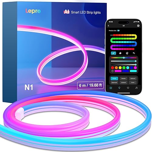 Lepro N1 AI Neon Tira LED 6m, Sync de Música y Control de Voz, IP65 Luces de Cuerda MagicColor, Funcion con Alexa y Goog