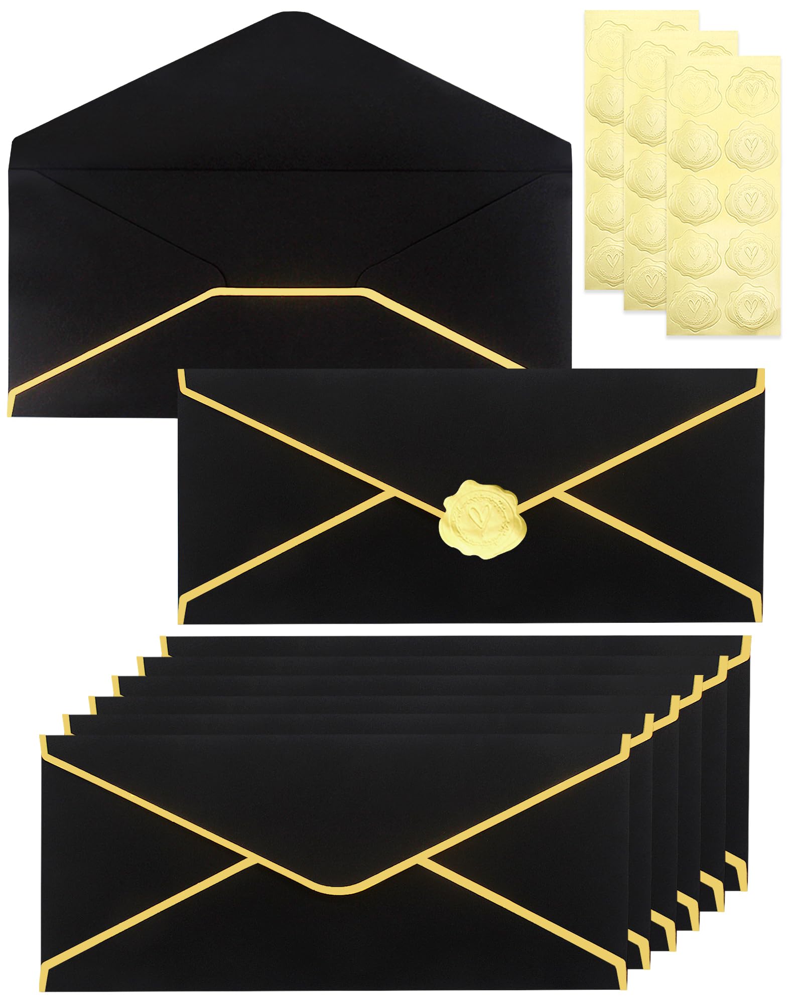 Zooyinfy 30 Pcs #10 Business Envelopes with Gold Border,Black