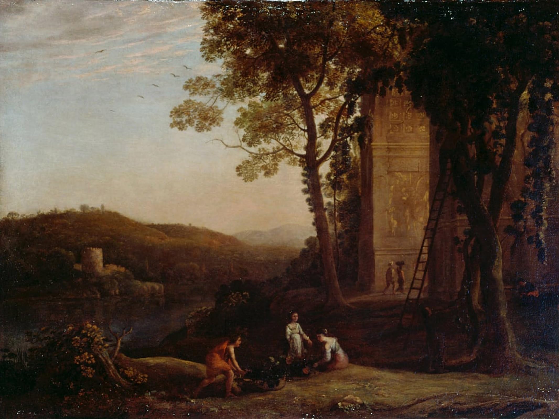 SERENDIPITP Retro Picture Poster Wall Art Pictures Painting Gathering Grapes by Claude Lorrain Wall Art Canvas Print for Wall Decor 60x90cm