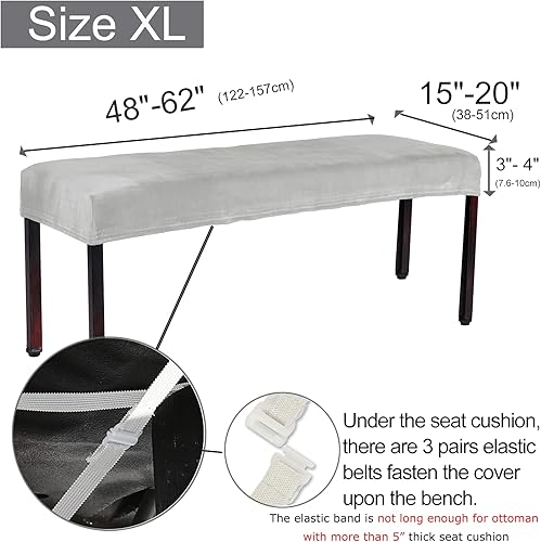 Miniatura 2 de SINOSSO Funda de terciopelo suave para banco de dormitorio, (48 a 62 pulgadas) de largo x (15 a 20 pulgadas) de ancho, protector tapizado