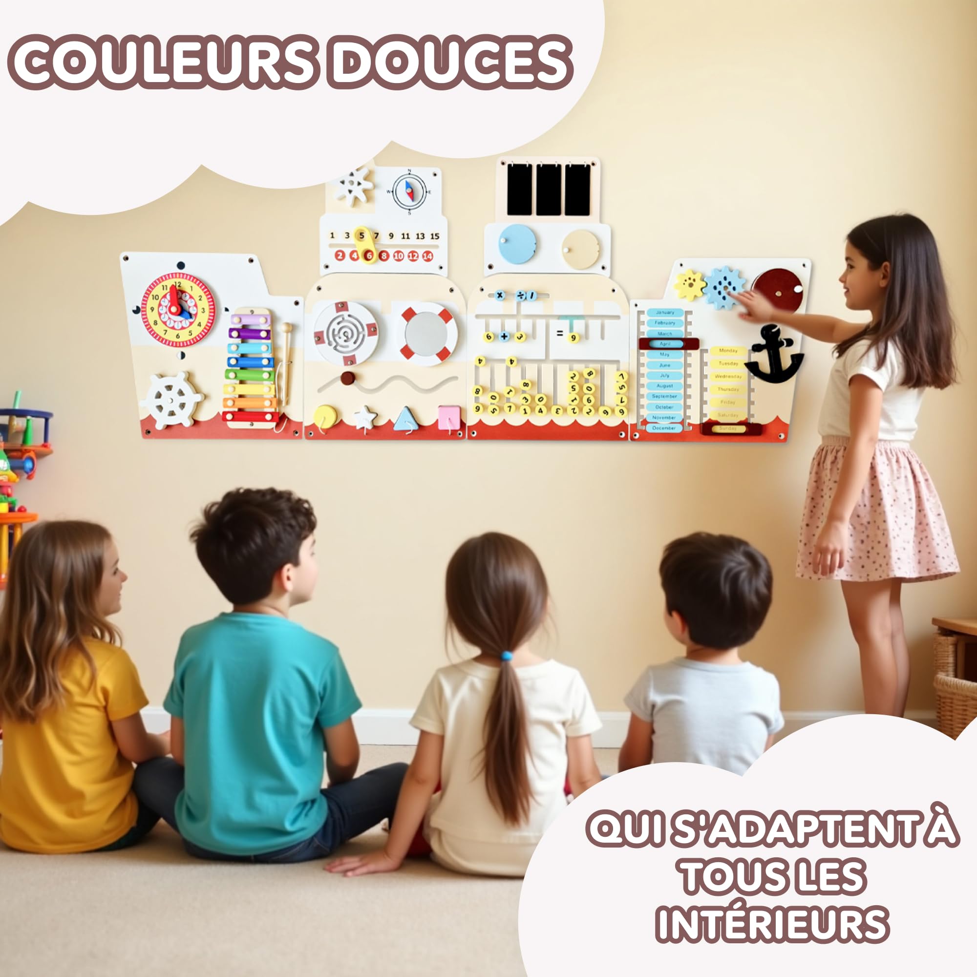 Panneau Mural sensoriel pour Enfants – Tableau d'activités Montessori 16-en-1 en Bois | Jouet de motricité pour Tout-Petits & Maternelle | Jeu éducatif pour développement précoce & créativité