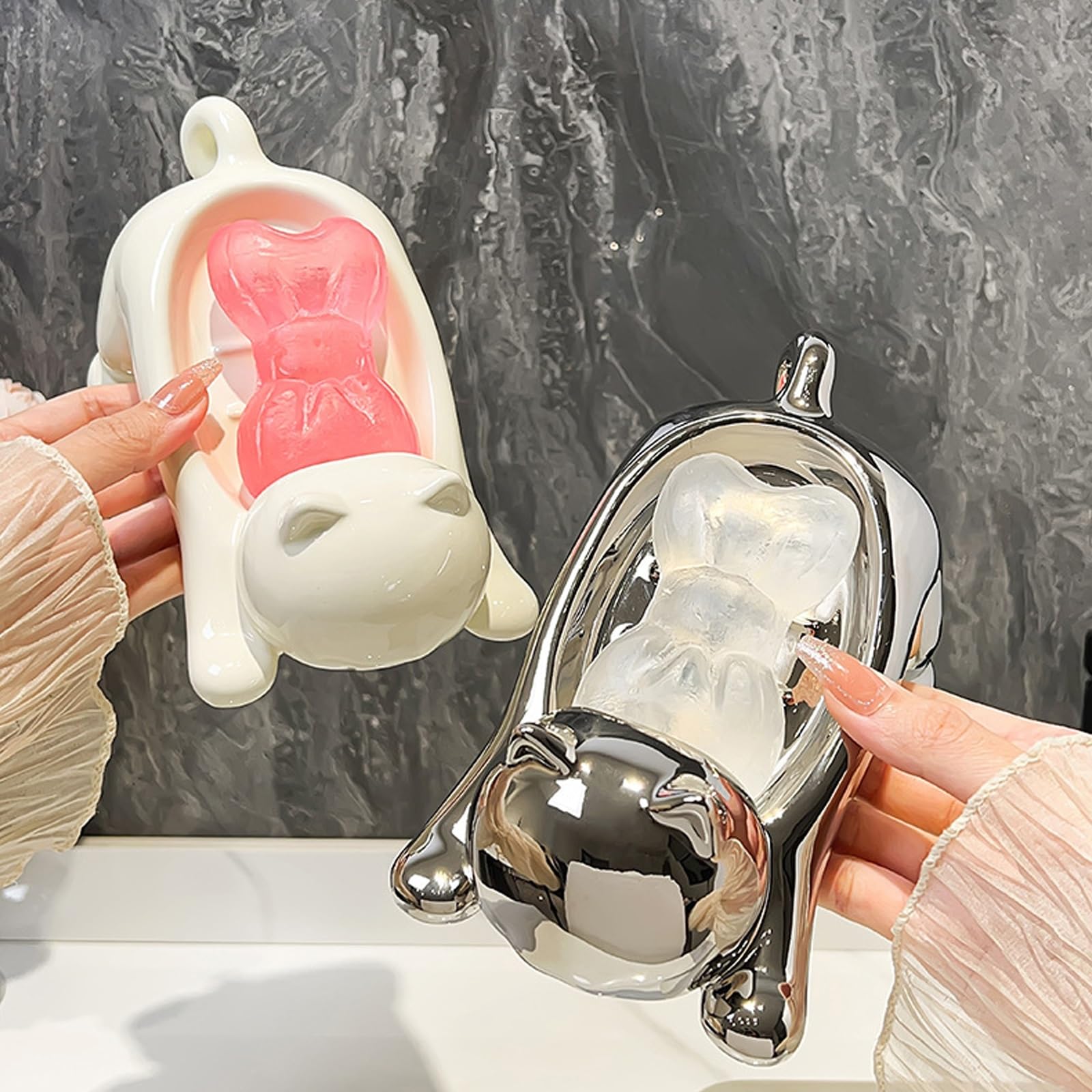 Lot De 2 Porte-savons En Céramique Motif Chat - Égouttoir à éponge Avec Trou De Drainage - Pour évier De Cuisine Ou Salle De Bain