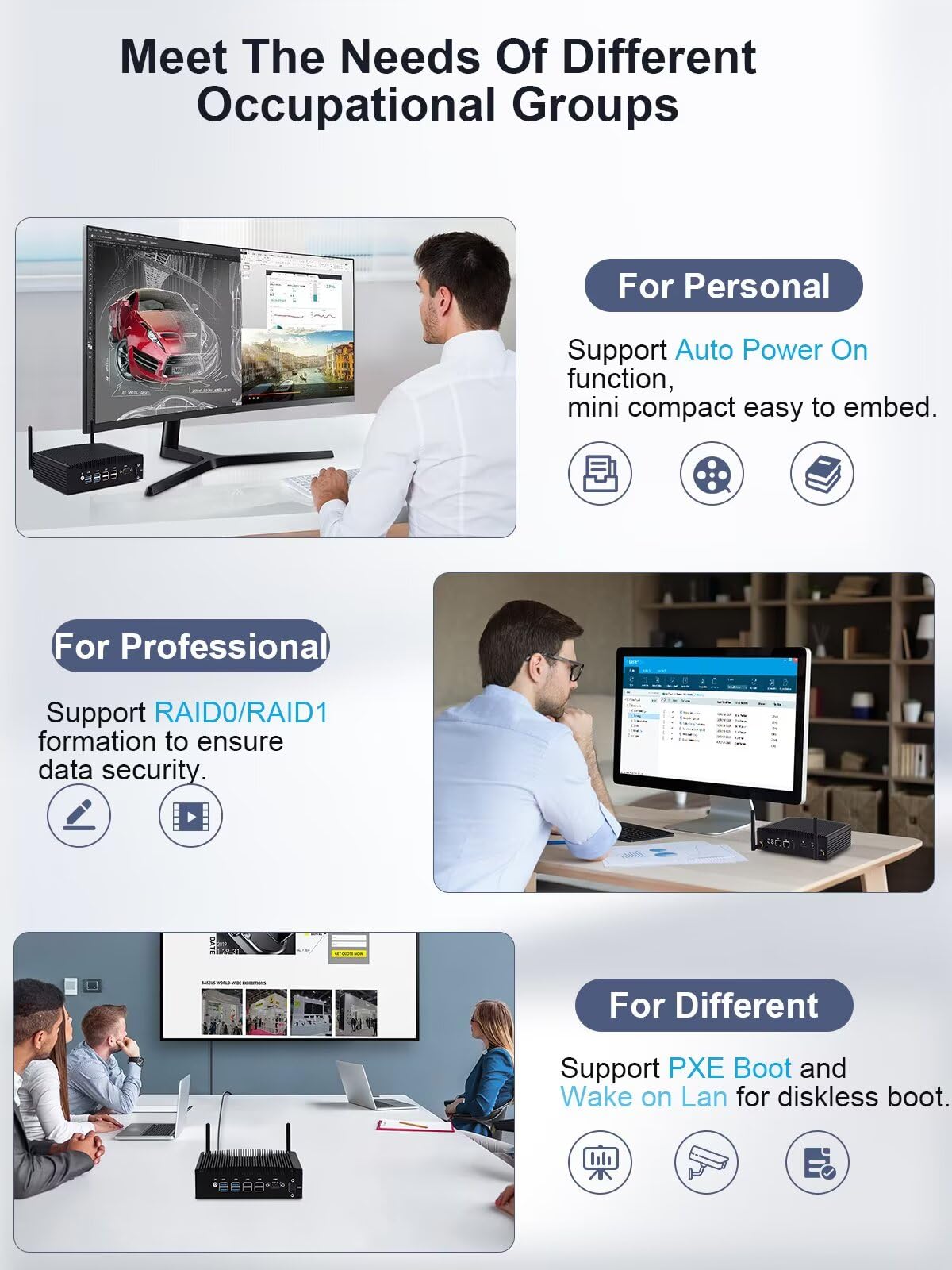 WEIDIAN Senza Ventola Industriale PC, Industriale PC Core i5 8350U, Mini Computer Win 11, Dual HD Display Output, 2RJ45 LAN, 8USB, 2RS232 COM, WiFi, BT, VESA, Linux (32GB RAM 512GB SSD 1TB HDD)