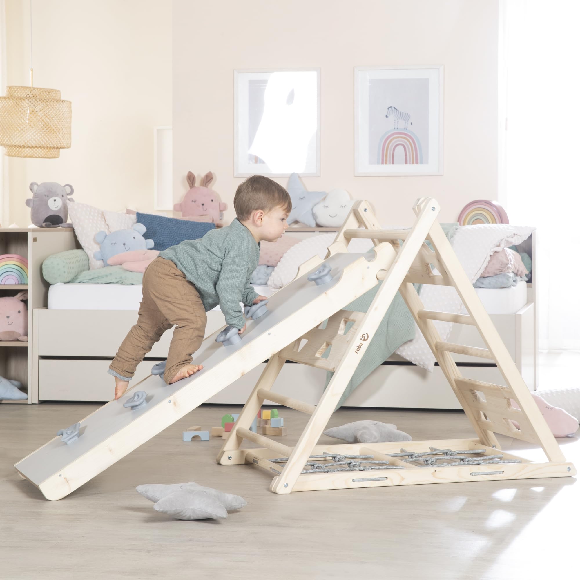 roba Tavola Scivolo in Legno – Accessorio per Triangolo da Arrampicata e Torre Gioco – Utilizzabile su Entrambi i Lati come Scivolo e Elemento da Arrampicata – Da Appendere alla Struttura – Da 24 Mesi