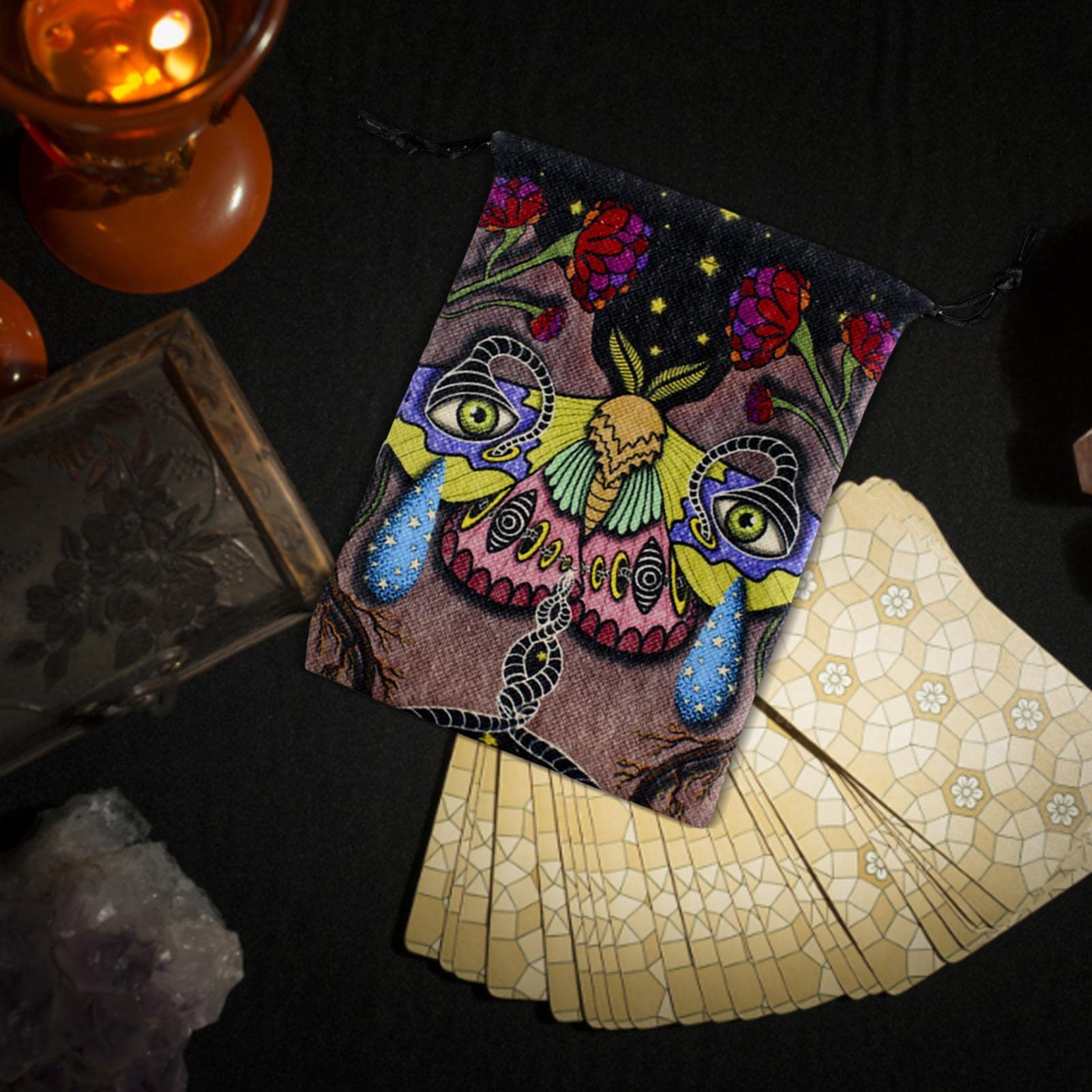 Bolsa De Terciopelo Para Cartas De Tarot Con Cordón – Varios Patrones Místicos, Tamaño 15x16.5 Cm, Reutilizable Y Resistente, Ideal Para Tarot, Runas, Dados Y Joyas