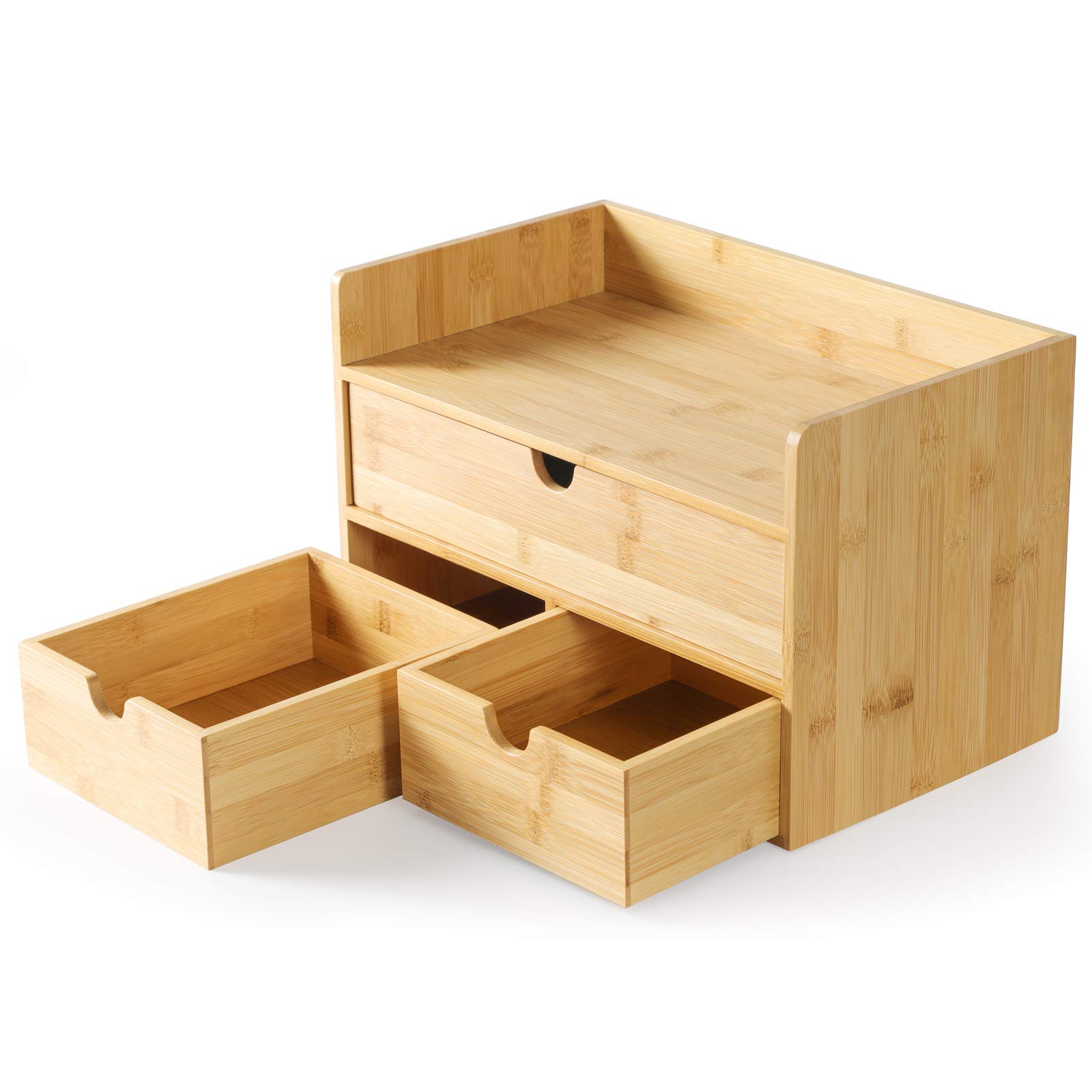 Organizador de escritorio de bambú – Mini cajón de escritorio de bambú organizador de almacenamiento de cosméticos para oficina o hogar (4 cajones)