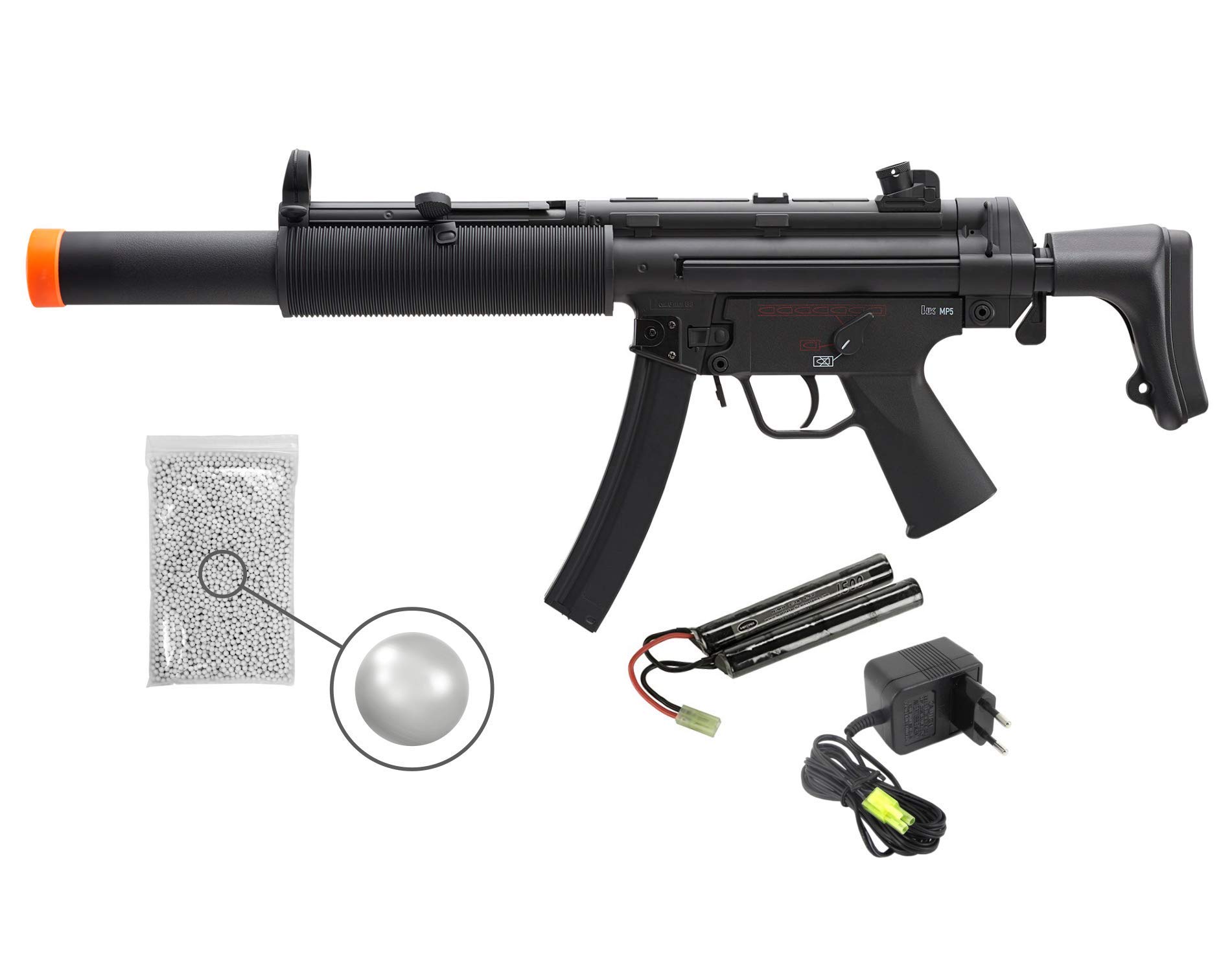 Wearable4U Um?r?x H&K Competition MP5 SD6 SMG AEG Airsoft AEG w/2 mags with Included 9.6V NimH 1600 mAh Battery and Charger and Pack of 1000 6mm 0.20g BBS Bundle