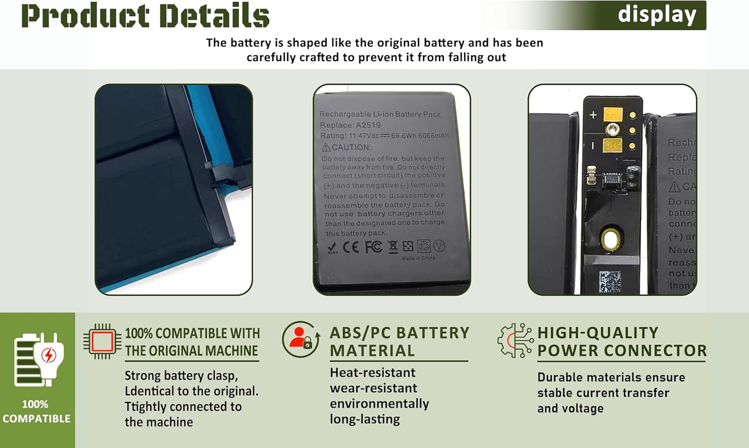 A2519 A2442 Battery Replacement for MacBook Pro 14-inch A2442 (2021), EMC 3650 8102 A2519 Battery - 6100mAh 69.9Wh