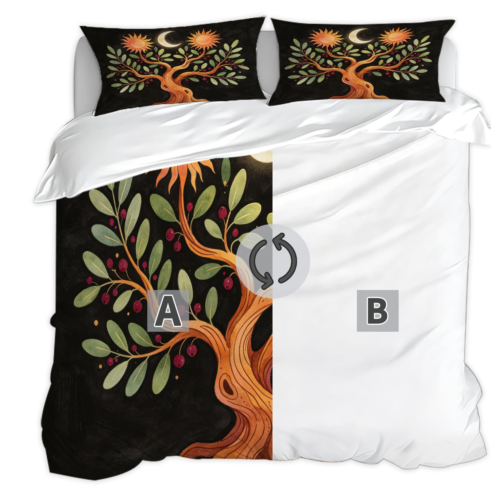 Set Copripiumino Singolo 135x200 cm Motivo Albero Della Vita Set di Biancheria da Letto in Morbido Traspirante Microfibra 3D con Copripiumino e 2 Federe 50x80 cm Nero G-2221