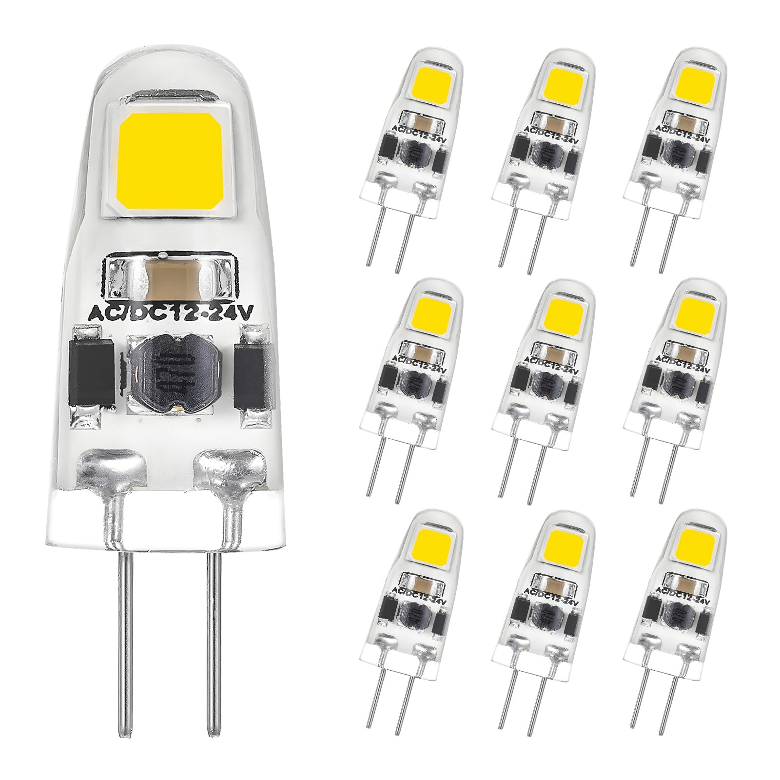 I-SHUNFA G4 LED Dimmable Bulbs Cool White 6000K,AC/DC 12-24V Light Bulb,1.2W Replaces 12W-15W Halogen Lamps,125LM Energy Saving LED Mini Bulbs,No Flickering,Pack of 10