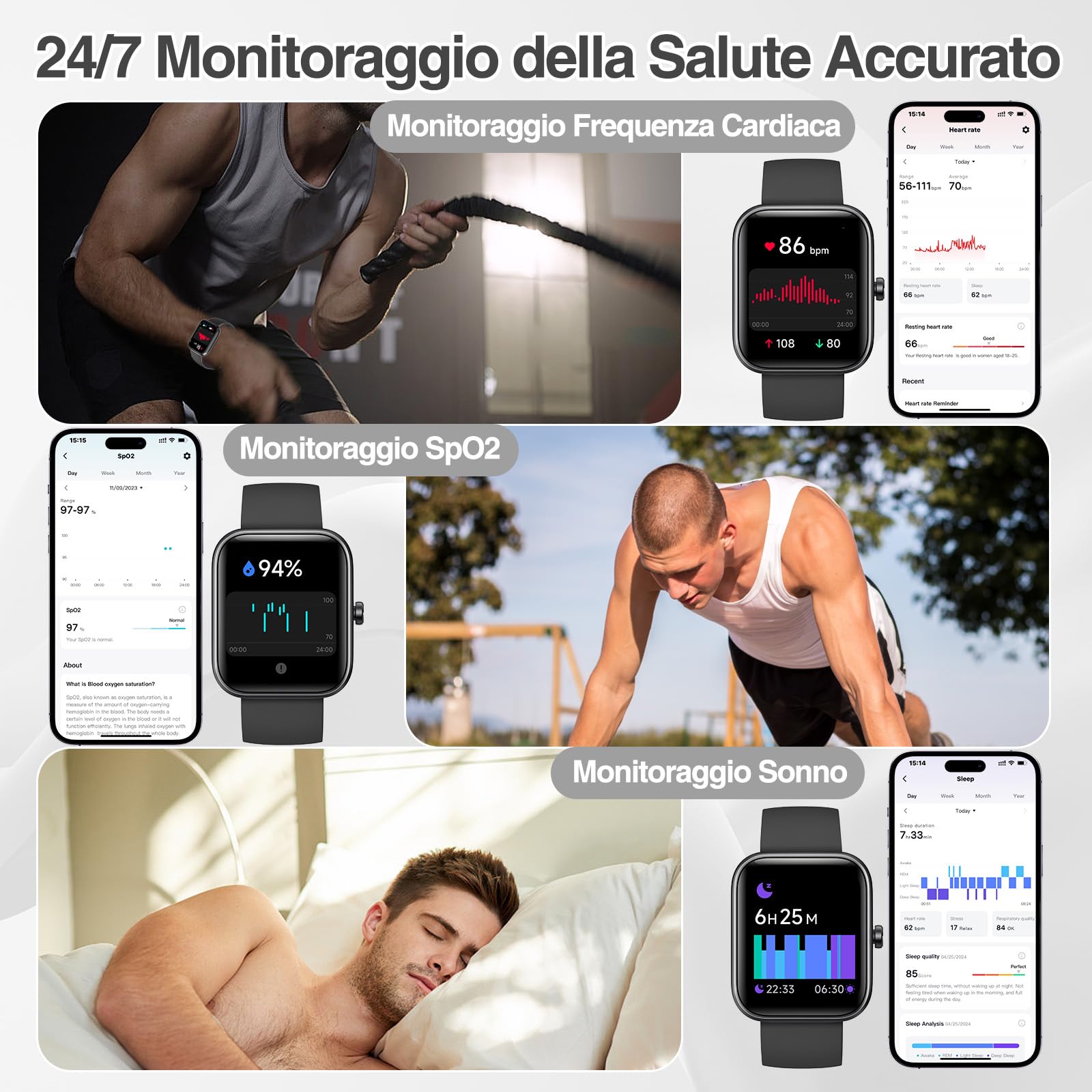 Smartwatch Donna Uomo con Chiamate Bluetooth, 1.83'' Orologio Impermeabile IP68, 110+ Modalità Sportive, Monitoraggio Frequenza Cardiaca SpO2 Sonno, Notifiche WhatsApp, Compatibile con Android iOS BK