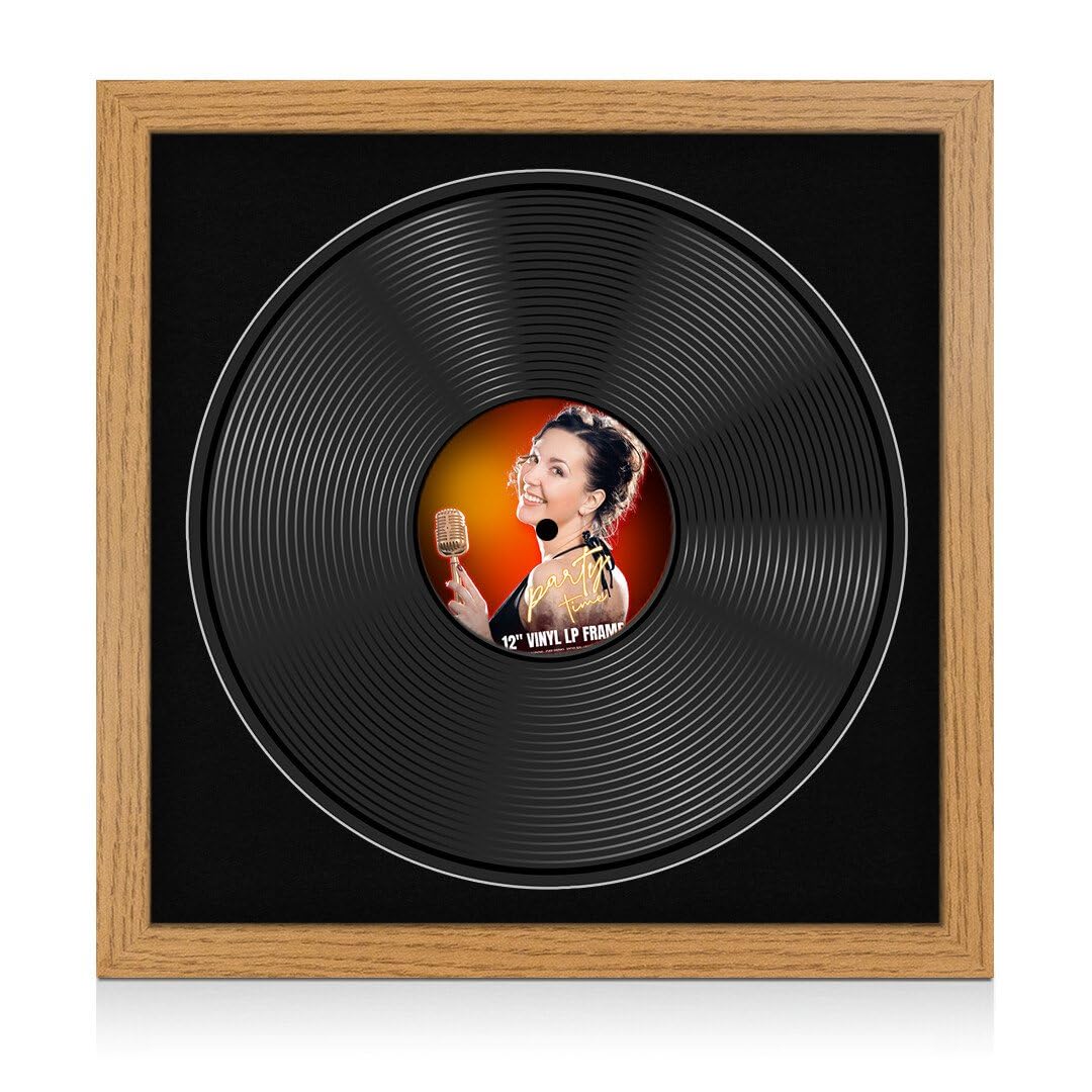 Procut Global 16X16" Oak Vinyl Record Frame for 12 Inch LP Disc- Round Display Photo Frame for Vinyl CD Records - Engineered Wood, Shatterproof Perspex Front -Music Lover Gift & Home Décor