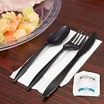 250 Plastic Cutlery Packets - Knife Fork Spoon Napkin Salt Pepper Sets | Black Silverware Sets Individually Wrapped Cutlery Kits, Bulk Plastic Utensil Cutlery Set Disposable To Go Silverware