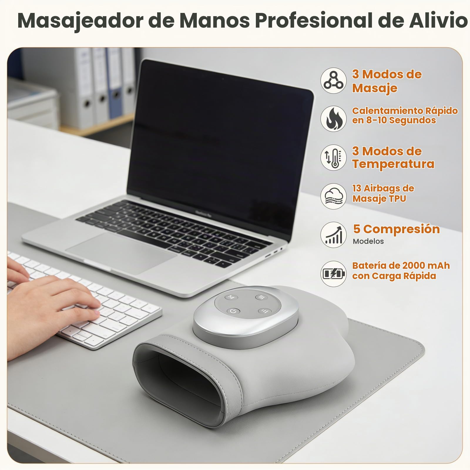 Masajeador de mano con calor y compresión, masajeador eléctrico para artritis y síndrome del túnel carpiano, alivio del dolor en manos y muñecas, relajación en casa/oficina