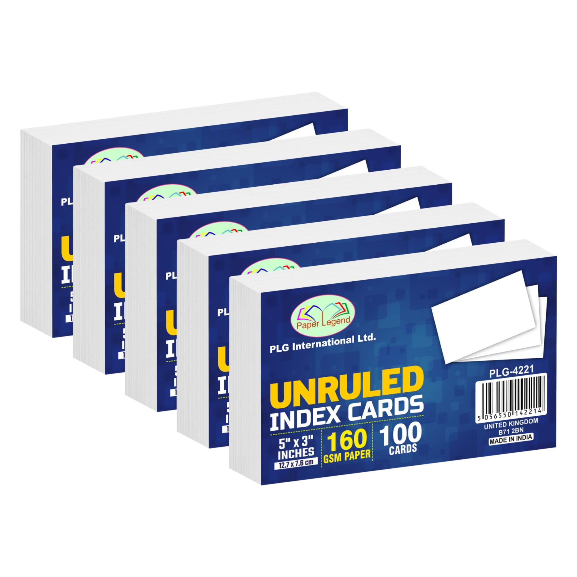 3x5 Unruled Index Cards, Bulk Pack Premium Flash Card 160gsm Thick & Durable Blank White Cards, Double-Side Writable for Notes, Study, Sketching, Memory, DIY, Gift Tags & Office Organization (5 Pack)