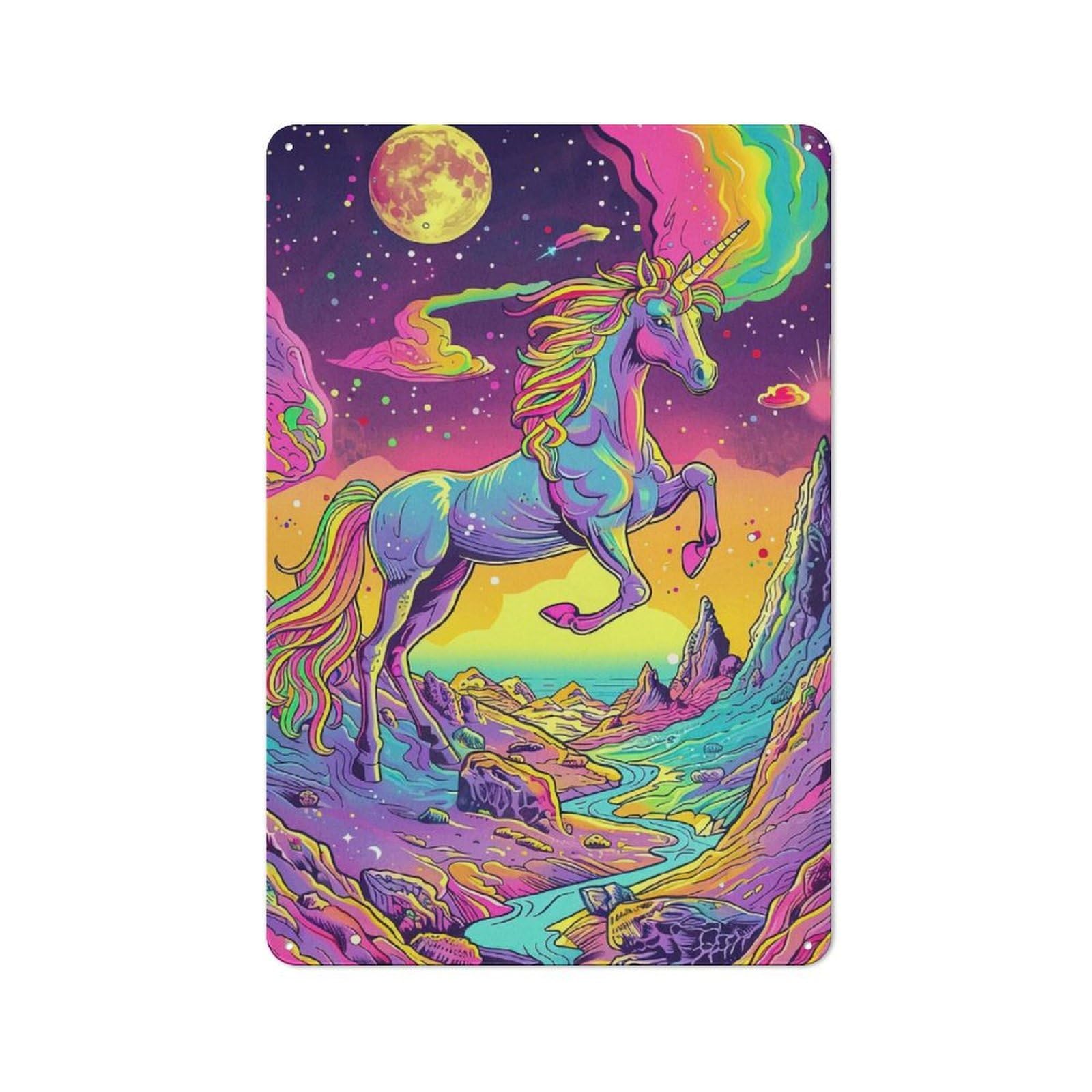 Junmoney Rainbow Unicorn Cosmic Metal Sign 30X20cm With For Workshop Wall, Vintage Decor, A Decorative Christmas Gift For Metal Sign Collectors