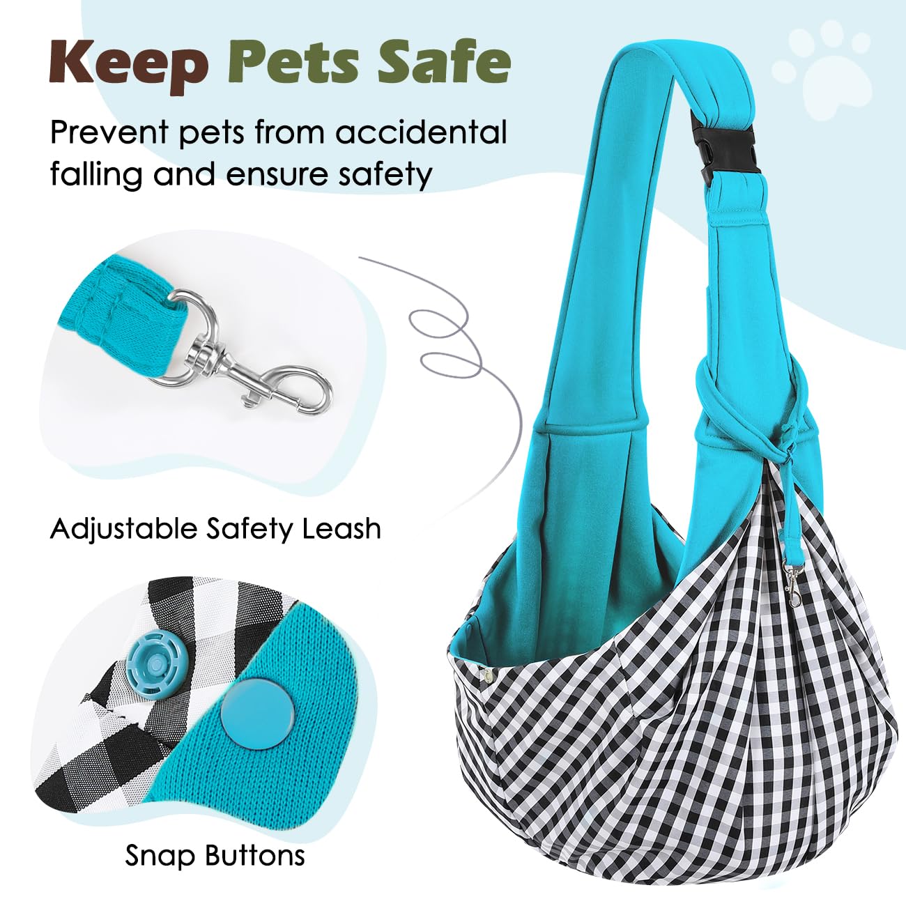 Pawaboo Dog Sling Carrier for Small Dogs Reversible Hand Free Dog Carrier Sling with Adjustable Strap Buckle & Safety Leash - Image 4