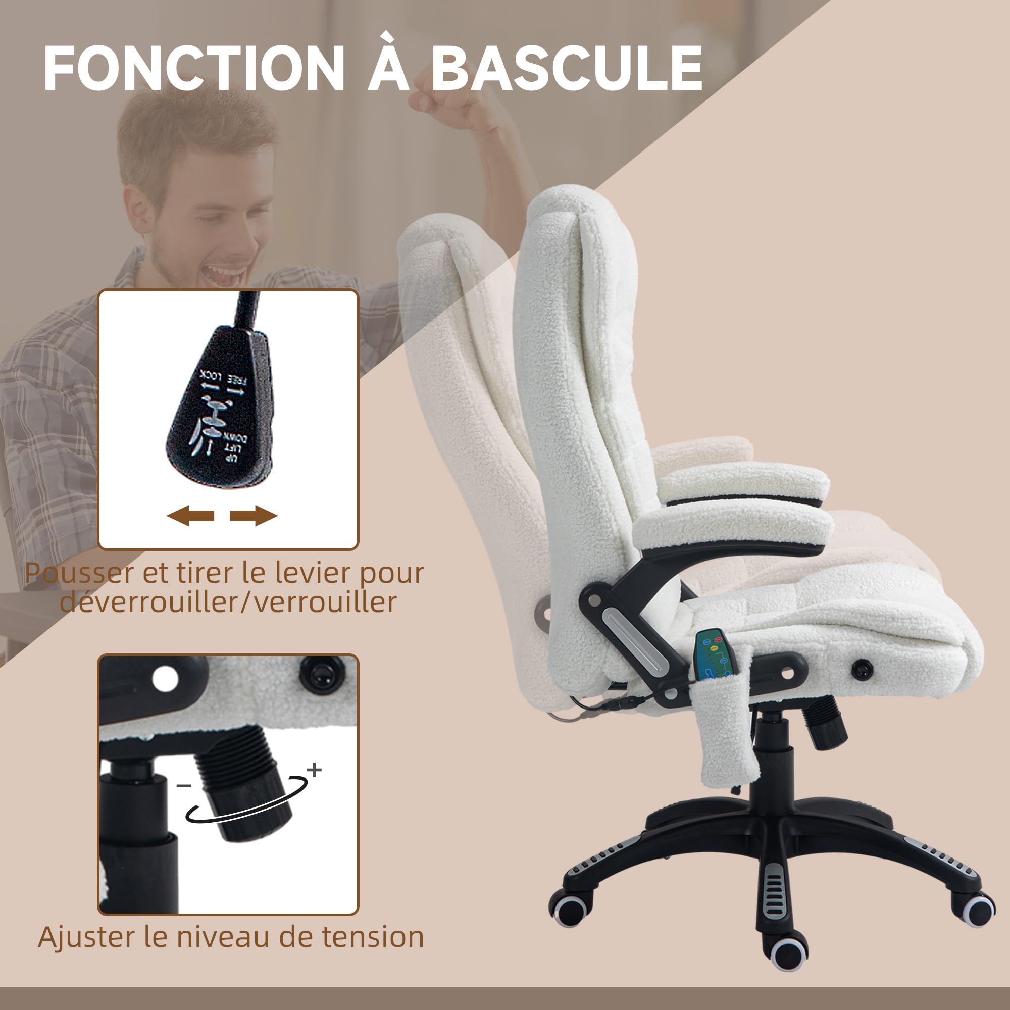 Vinsetto Fauteuil de Bureau Massant et Chauffant 67x74x116cm Blanc