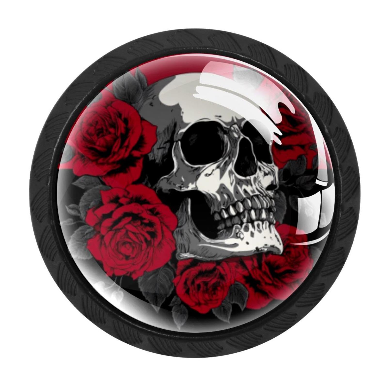 CHENZZZZ 4 pcs Skull Roses (4) Cabinet Knobs Crystal Drawer Pulls for Kitchen, Bathroom Cabinet, Dresser and Cupboard